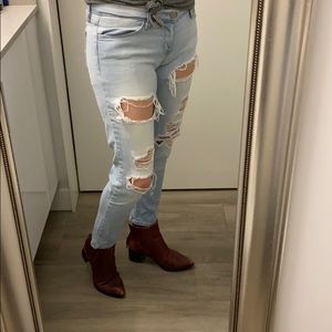 Light wash distressed jeans